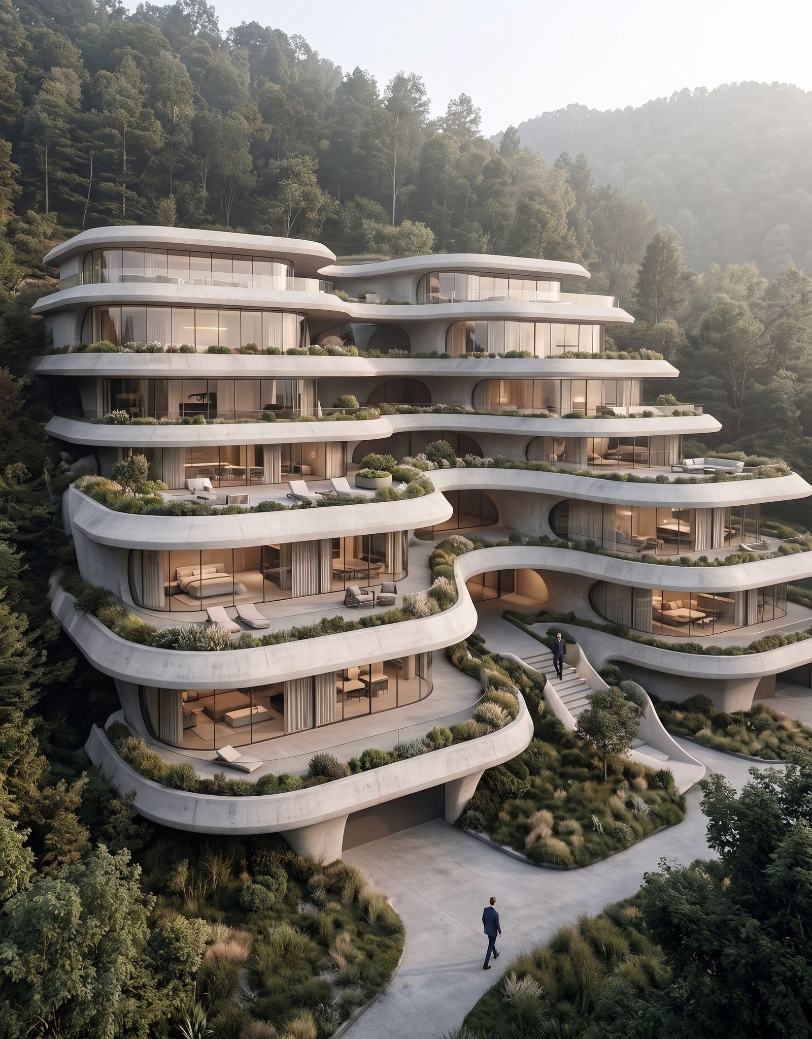 Ormanla çevrili, teraslı modern konut projesi